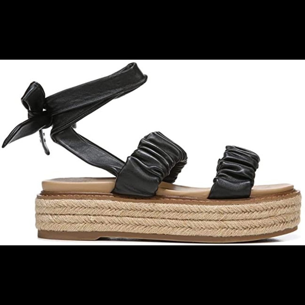 Sam Edelman Black Leather Braided Platform Espadrille Sandals